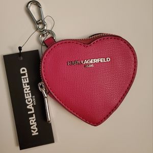 NWT Karl Lagerfeld Heart Zip Around Coin Purse | Mini Coin Purse | Fushia